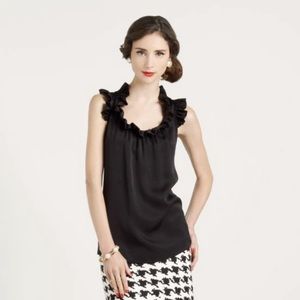 KATE SPADE Black Silk Sleeveless Ruffle Blouse with Gold Buttons